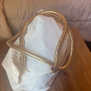 Vintage DL Auld Co Gold Tone Snake Serpent Medusa Metal Mesh Belt/Necklace
